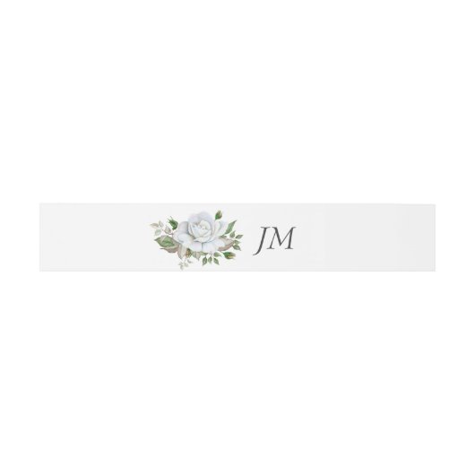 Bandeau De Faire-part Roses blanches Verdure Feuillage Monogramme Mariag (Plat)