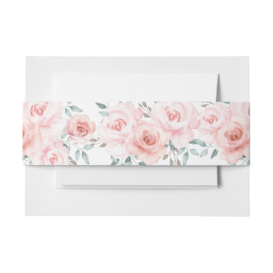 Bandeau De Faire-part Roses en pastel mous de rose d'aquarelle + Verdure