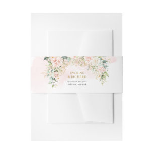 Bandeau De Faire-part Roses romantiques roses douces eucalyptus or maria