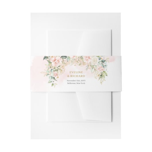 Bandeau De Faire-part Roses romantiques roses douces eucalyptus or maria (Devant example)