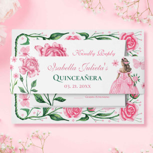 Bandeau De Faire-part Roses rose pâle Princesse Papillon Quinceañera