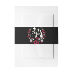 Bandeau De Faire-part Roses rouges et noires, Mariage de couple squelett