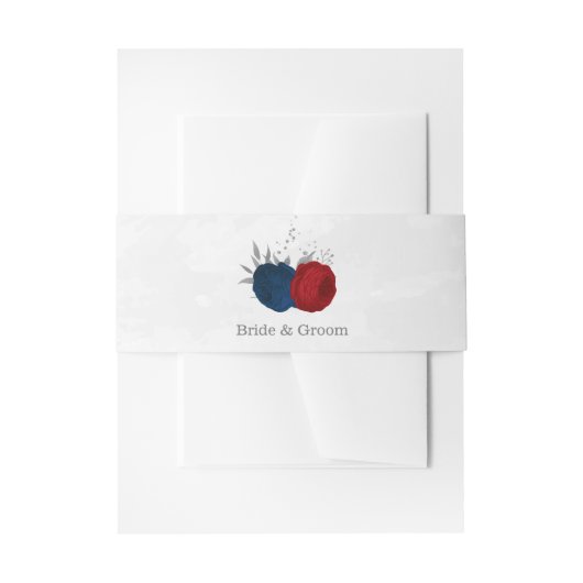 Bandeau De Faire-part rouge et bleu marine fleurs argent mariage botaniq (Devant example)