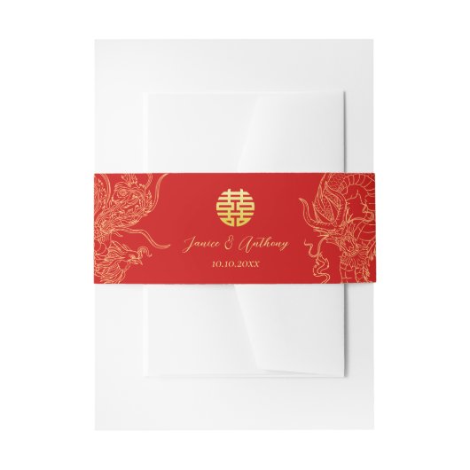 Bandeau De Faire-part Rouge or chinois dragon mariage phoenix (Devant example)