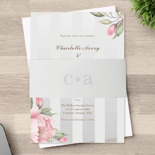 Bandeau De Faire-part Rouge Pivoine Monogramme Gris Mariage