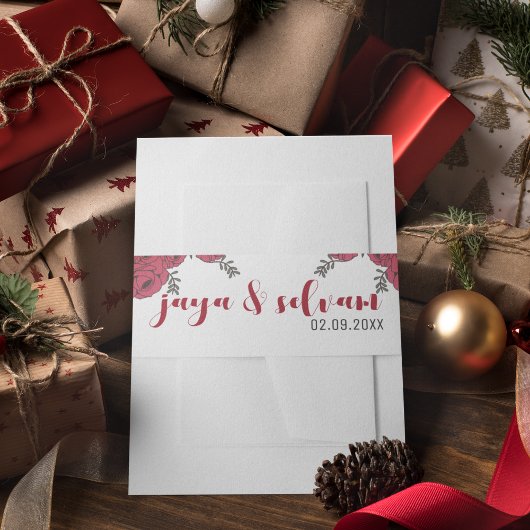 Bandeau De Faire-part Rouge Rose Floral thème Mariage