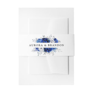 Bandeau De Faire-part Royal Bleu Blanc Argent Mariage Floral Métallique 