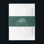 Bandeau De Faire-part Rustic Grange Emerald Green Mariage de automne<br><div class="desc">Illustration de grange rustique. Arrière - plan vert émeraude</div>