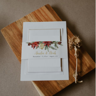 Bandeau De Faire-part Rustic Winter Wedding Belly Band À feuillage persi