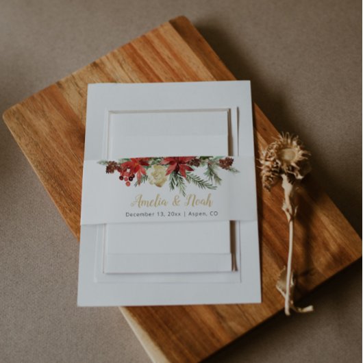 Bandeau De Faire-part Rustic Winter Wedding Belly Band À feuillage persi