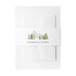 Bandeau De Faire-part Rustique Aquarelle Montagnes Pine Mariage d'hiver