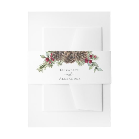 Bandeau De Faire-part Rustique Aquarelle Pine Verdure Mariage de Noël (Devant example)