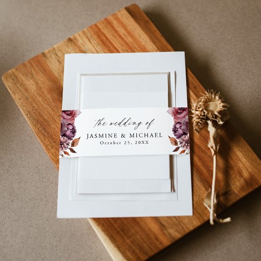 Bandeau De Faire-part Rustique Automne Marsala Floral Mariage