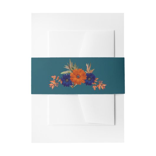 Bandeau De Faire-part Rustique Automne Orange Navy Bleu Floral Mariage (Devant example)
