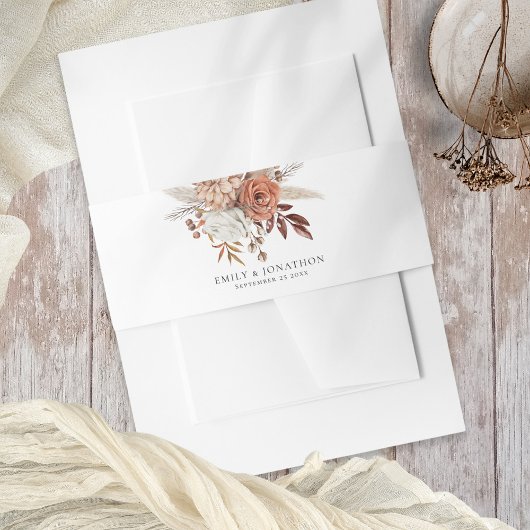 Bandeau De Faire-part Rustique Terracotta Florals Noms Date Mariage