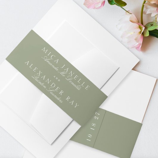 Bandeau De Faire-part Sage Green Classic Calligraphie Mariage officiel