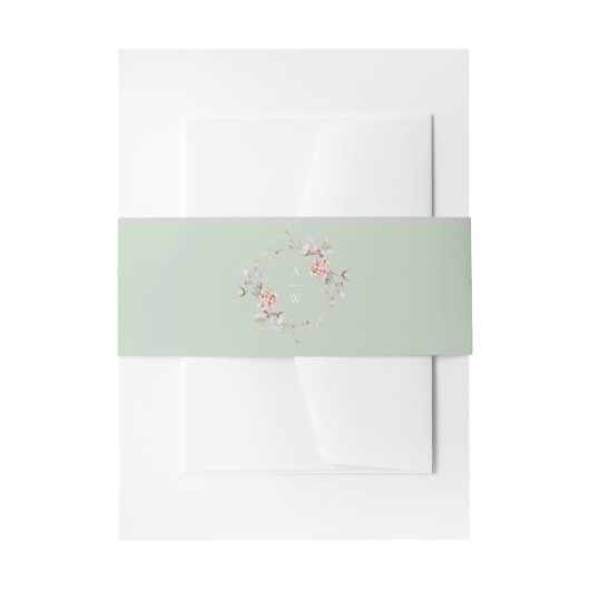 Bandeau De Faire-part Sage Green Floral Monogram Wedding Belly Band (Devant example)