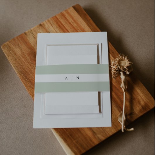 Bandeau De Faire-part Sage Green Monogramme Invitation Bande de ventre