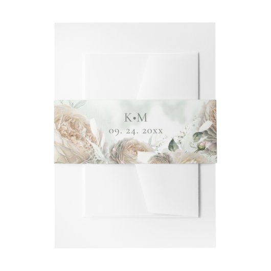 Bandeau De Faire-part Sage Green Roses Greenery Wedding (Devant example)