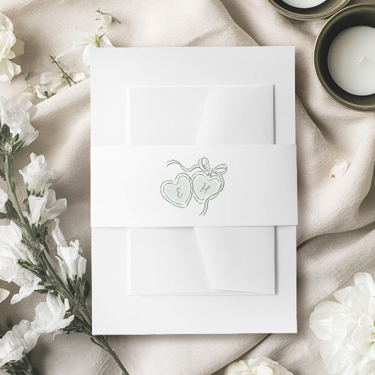 Bandeau De Faire-part Sage Hand Drawn Hearts Monogram Whimsical Wedding