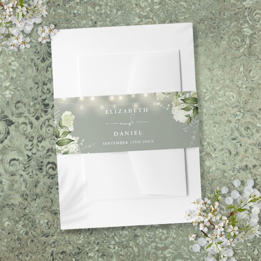 Bandeau De Faire-part Sage Vert verdure Chaîne Lumières Mariage