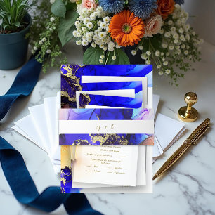 Bandeau De Faire-part Sapphire bleu orange Mariage monogramme