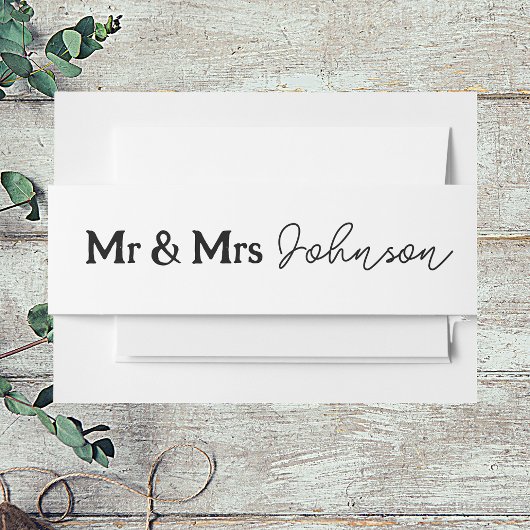 Bandeau De Faire-part Script classique Mr & Mrs Invitation Belly Band
