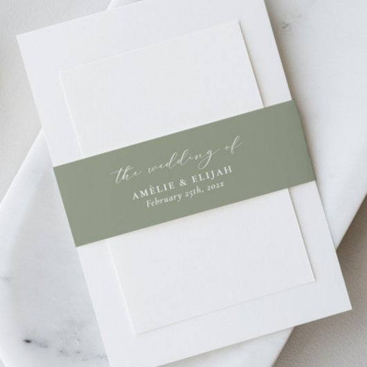 Bandeau De Faire-part Script de bande de Faire-part de mariage verte Sag