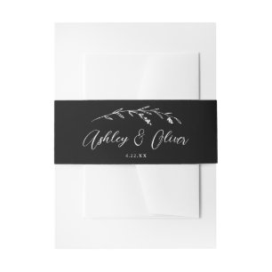 Bandeau De Faire-part Script Fleur sauvage rustique Mariage noir et blan