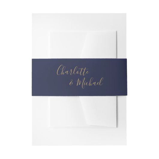 Bandeau De Faire-part Script Simple Marine Blue Et Gold Signature (Devant example)