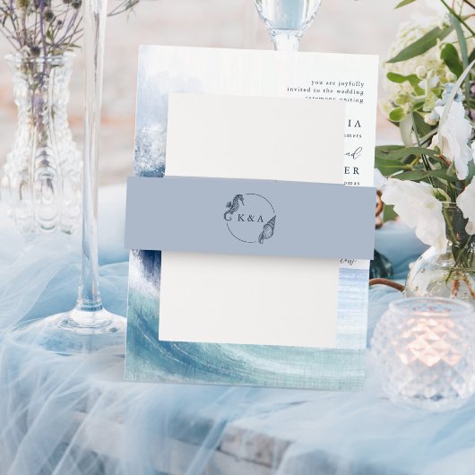 Bandeau De Faire-part Sea Shell Seahorse Nautique Monogram Beach Mariage