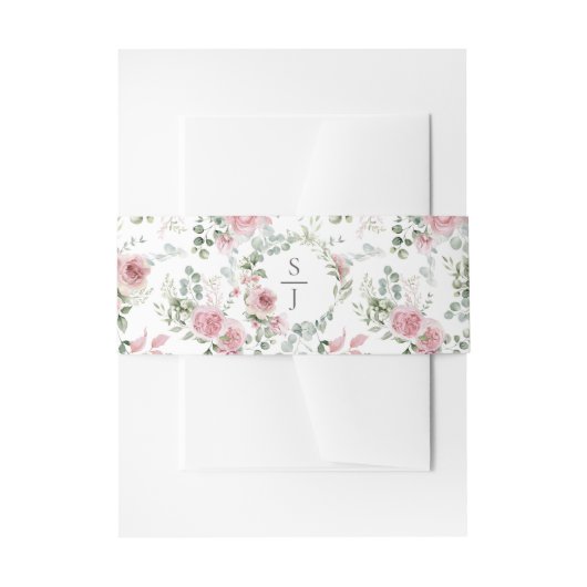 Bandeau De Faire-part Shabby Chic Blush Roses Roses Rose Verdure Monogra (Devant example)