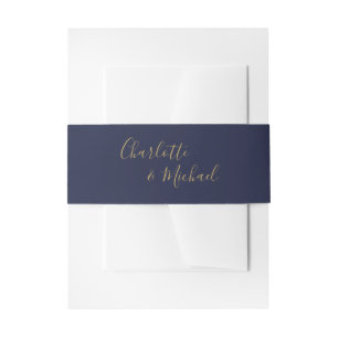 Bandeau De Faire-part Simple Bleu Marine Et Or Signature Script