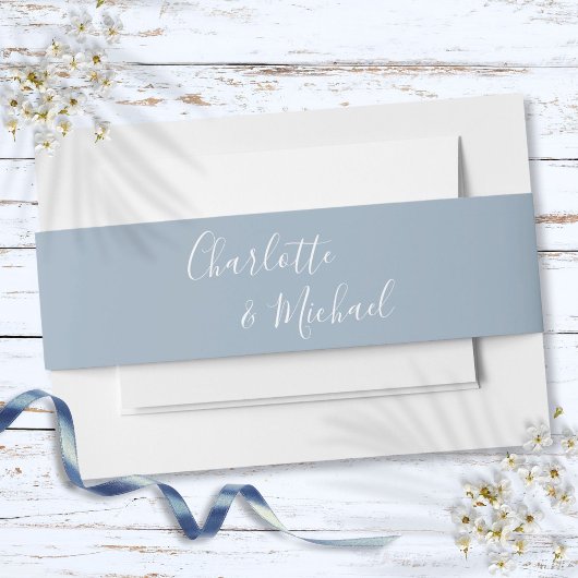 Bandeau De Faire-part Simple Dusty Blue Signature Script