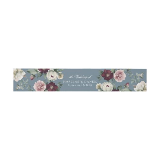 Bandeau De Faire-part Simple élégant Floral Dusty Blue Mariage officiel (Plat)