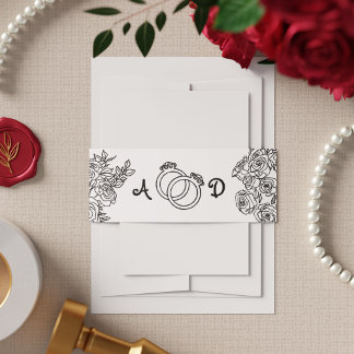 Bandeau De Faire-part Simple Fleurs Noir & Blanc Mariage Floral Doodle