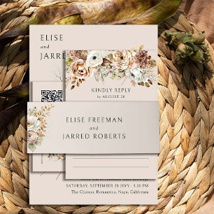 Bandeau De Faire-part Simple Mariage Floral Brun Rustique Neutre