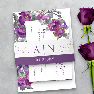 Bandeau De Faire-part Simple Mariage Monogramme de Confettis Violet et O