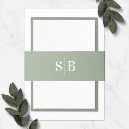 Bandeau De Faire-part Simple Monogramme Vert Feuille Clair Mariage