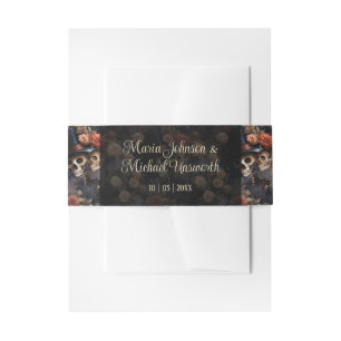 Bandeau De Faire-part Skeletons rose vif Vintage Invitation Belly Band