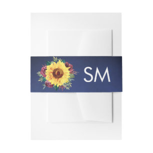 Bandeau De Faire-part Sunflower Bourgogne Rose Marine Mariage bleu Monog