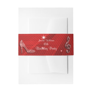 Bandeau De Faire-part Talons scintillants note de musique rouge annivers