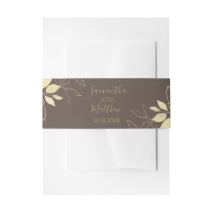Bandeau De Faire-part Taupe foncée et or Mariage de feuillage moderne