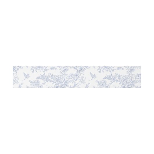 Bandeau De Faire-part Toile de Jouy Florale Bleue Élégante (Plat)