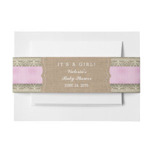 Bandeau De Faire-part Toile de jute et dentelle rose rustique