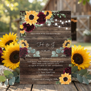 Bandeau De Faire-part Tournesol Roses Grange Bois Mariage Rustique