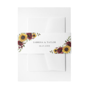 Bandeau De Faire-part Tournesols Bourgogne Rouge Floral Russe Mariage