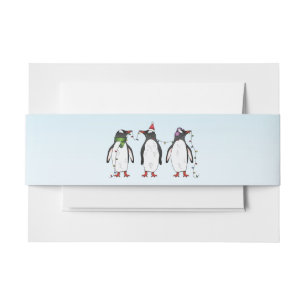 Bandeau De Faire-part Trois manchots de Noël festifs Illustration