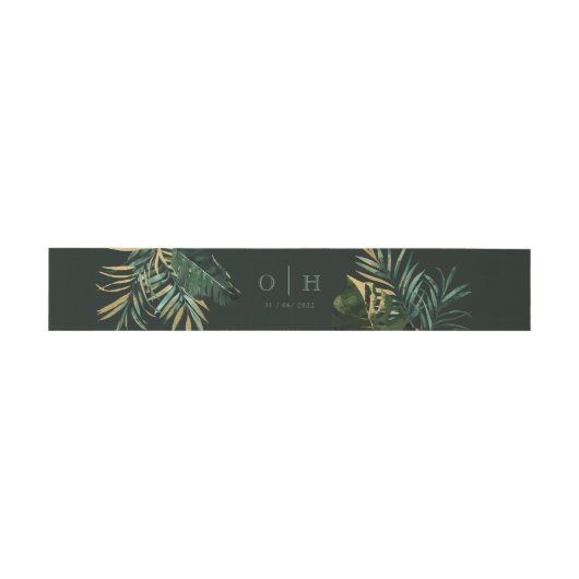 Bandeau De Faire-part Tropical chic Palm feuille Mariage vert (Plat)