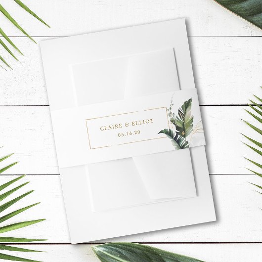 Bandeau De Faire-part Tropical Foliage Green Gold Mariage